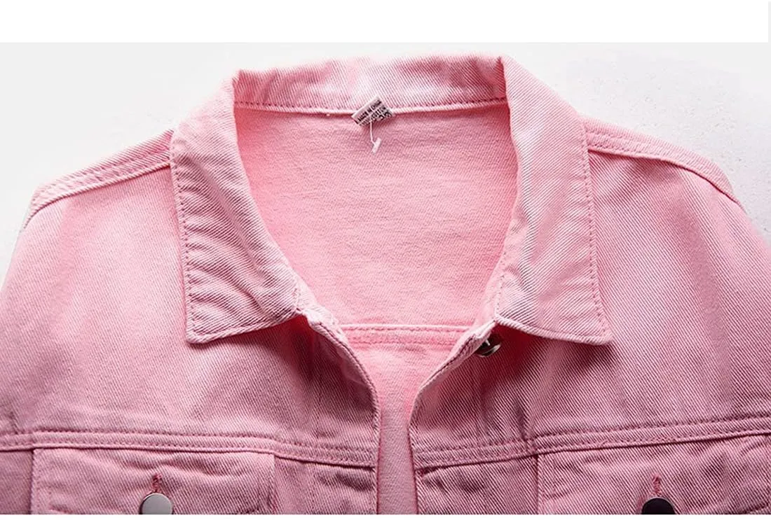 VIEWON Women's Casual Denim Cotton Button Down Long Sleeve Lapel Loose Jacket Coat