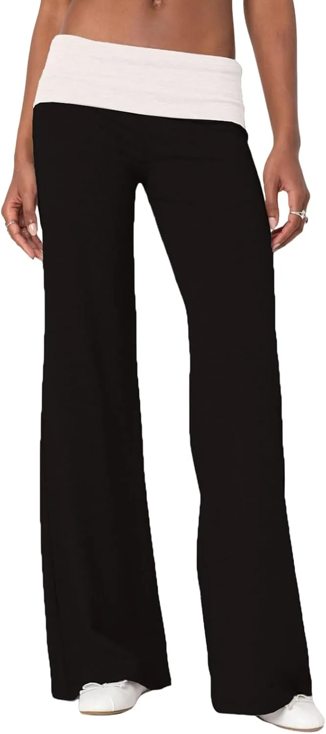 Wide Leg Sweatpants for Women Fold Over Low Rise Flare Yoga Lounge Pants Back to School Clothes for Teen Girls