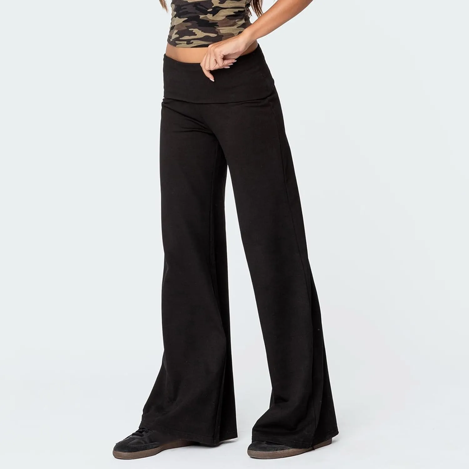 Wide Leg Sweatpants for Women Fold Over Low Rise Flare Yoga Lounge Pants Back to School Clothes for Teen Girls