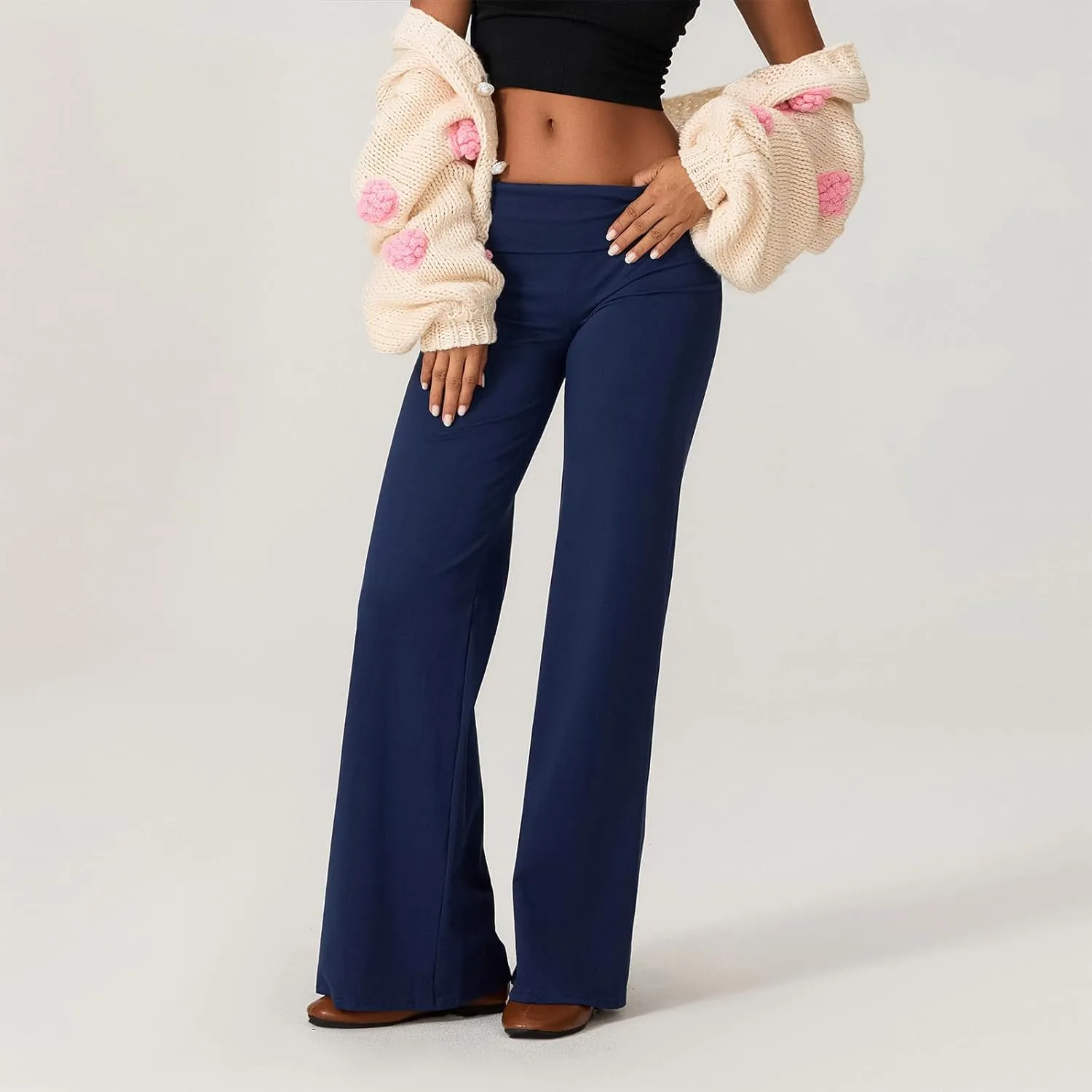 Wide Leg Sweatpants for Women Fold Over Low Rise Flare Yoga Lounge Pants Back to School Clothes for Teen Girls
