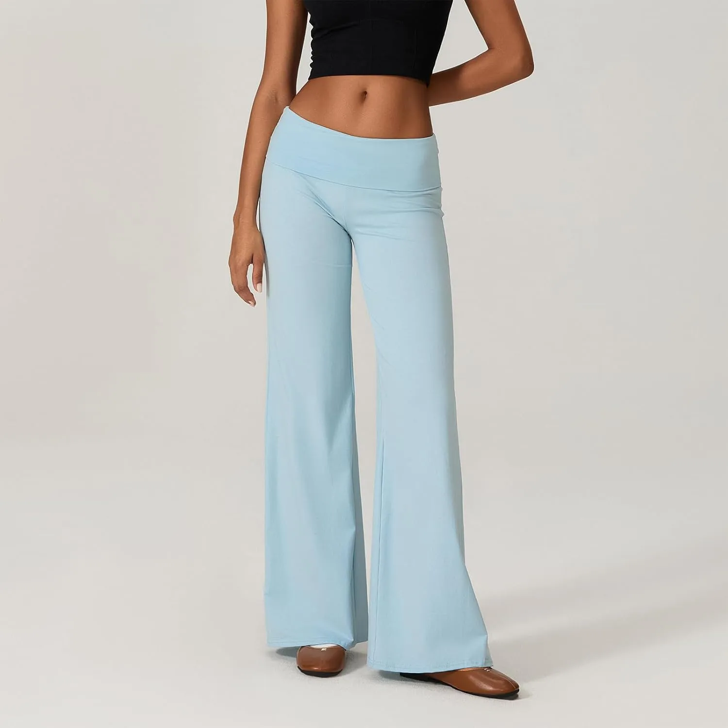Wide Leg Sweatpants for Women Fold Over Low Rise Flare Yoga Lounge Pants Back to School Clothes for Teen Girls