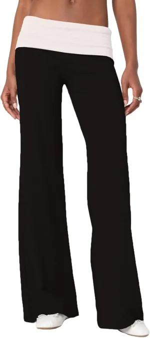 Wide Leg Sweatpants for Women Fold Over Low Rise Flare Yoga Lounge Pants Back to School Clothes for Teen Girls