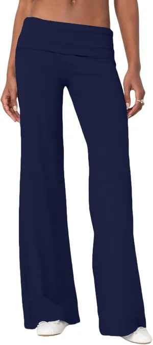 Wide Leg Sweatpants for Women Fold Over Low Rise Flare Yoga Lounge Pants Back to School Clothes for Teen Girls