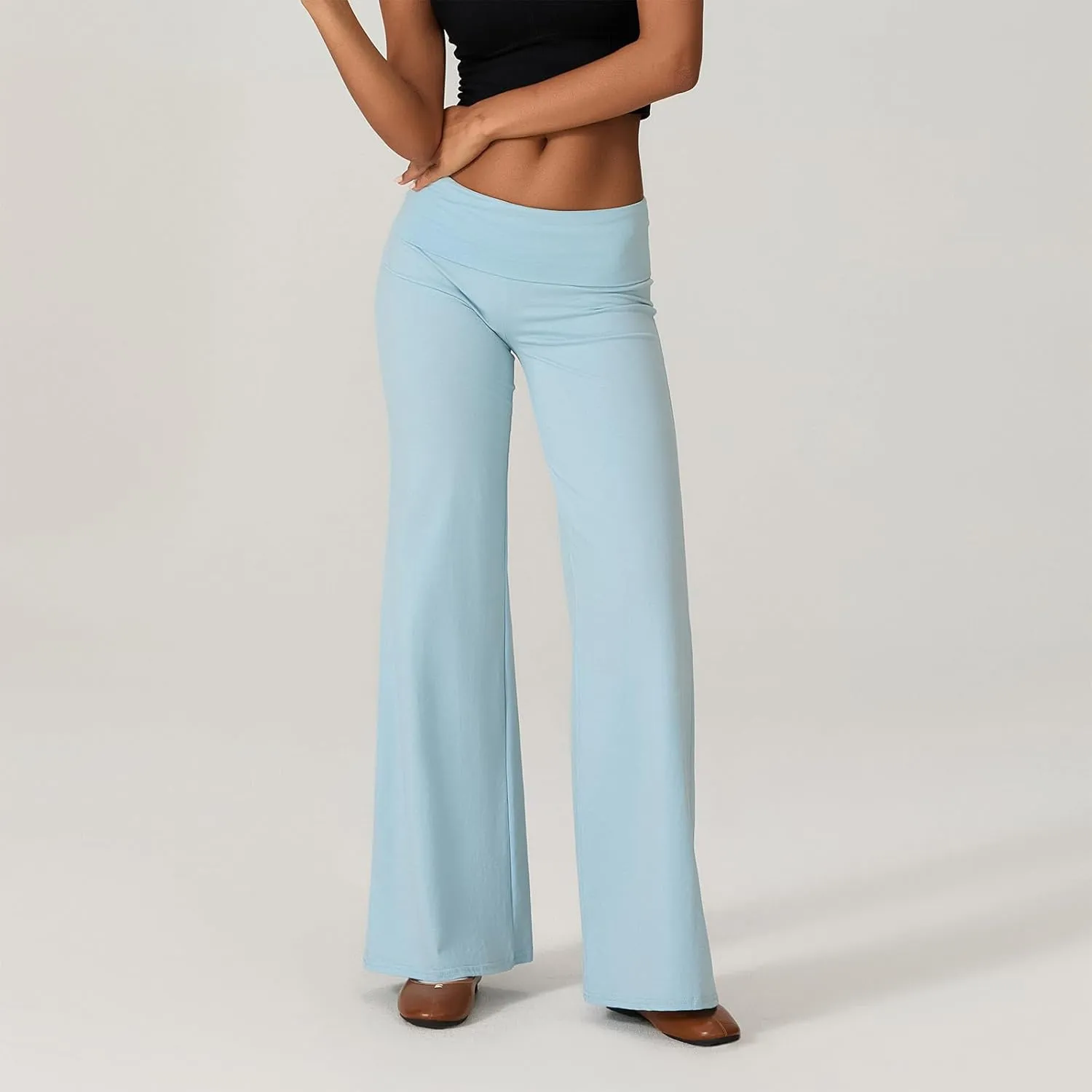Wide Leg Sweatpants for Women Fold Over Low Rise Flare Yoga Lounge Pants Back to School Clothes for Teen Girls