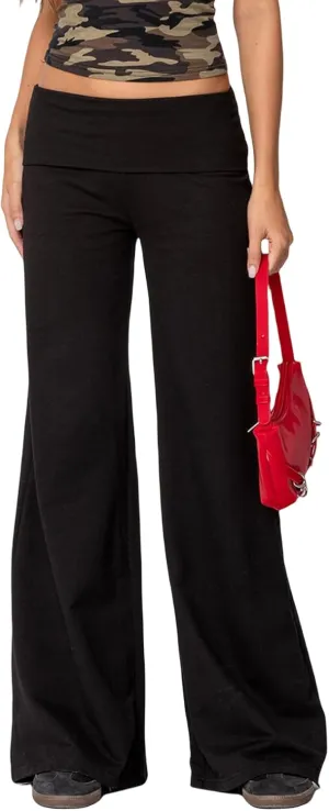 Wide Leg Sweatpants for Women Fold Over Low Rise Flare Yoga Lounge Pants Back to School Clothes for Teen Girls