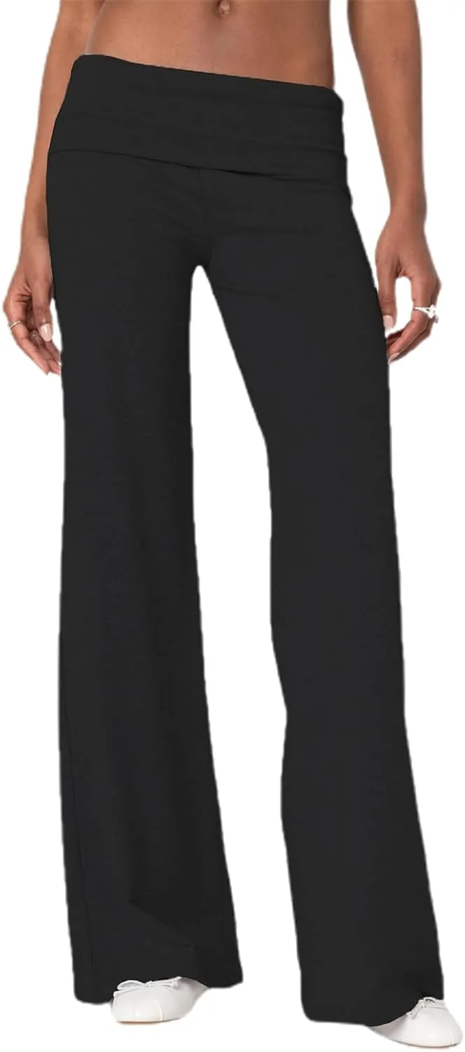 Wide Leg Sweatpants for Women Fold Over Low Rise Flare Yoga Lounge Pants Back to School Clothes for Teen Girls