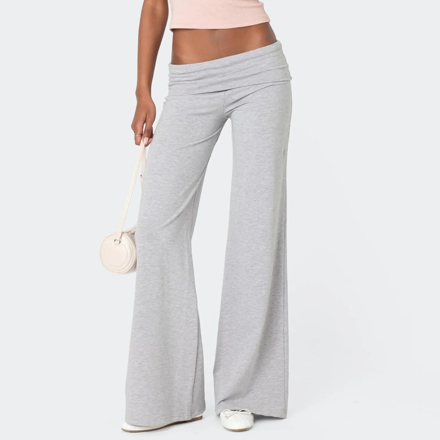 Wide Leg Sweatpants for Women Fold Over Low Rise Flare Yoga Lounge Pants Back to School Clothes for Teen Girls