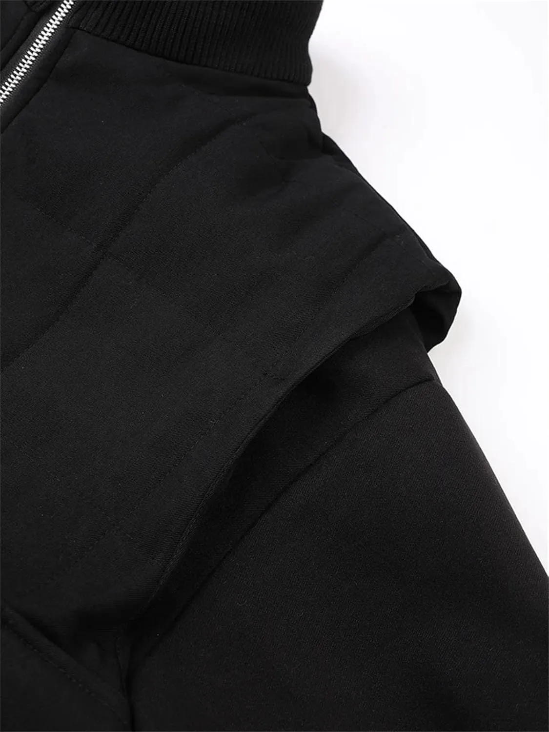 Women Fake Two Pieces Cotton-Padded Jacket Coat Long Sleeve Loose Vintage Big Pockets Outwear