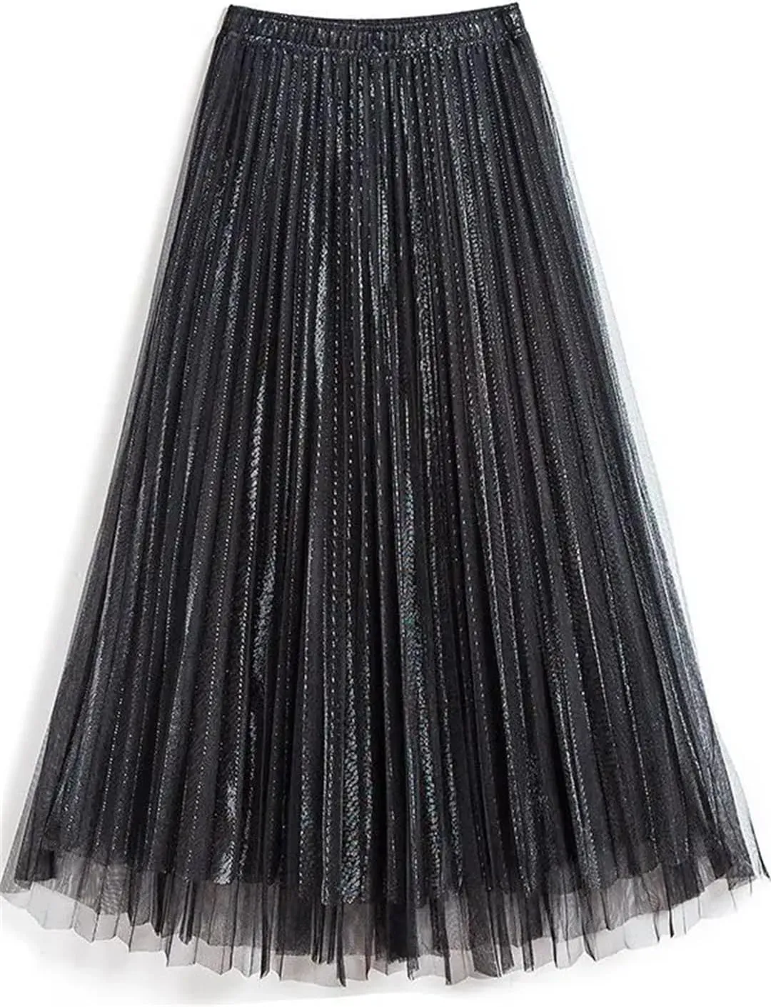 Women Spring Fall Pleated Midi Skirt High Waist Elasticity Casual Party Maxi Long Skirt