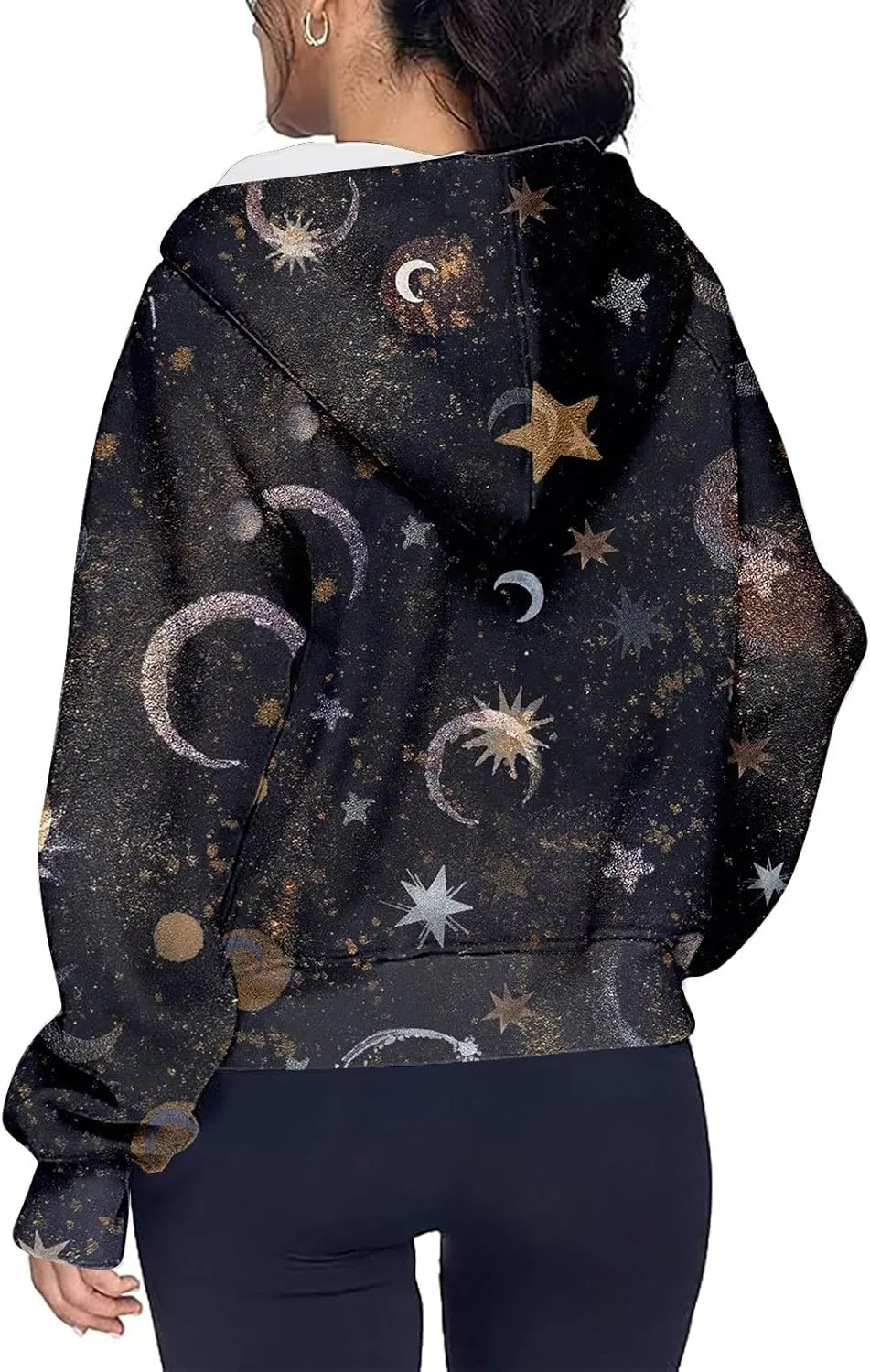 Women Zip Up Hoodie Fall Crop Top Thumb Hole Patterned Cute Hoodies Winter Vintage Long Sleeve Clothes With Pockets