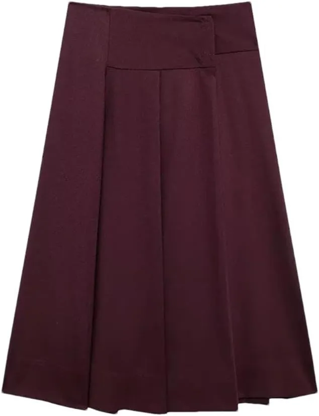 Women's Button - Solid Pleated A - Line Midi Skirt Women's Vintage High - Wait Skirts