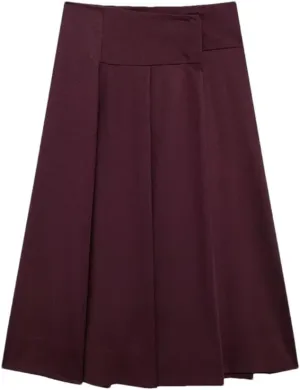 Women's Button - Solid Pleated A - Line Midi Skirt Women's Vintage High - Wait Skirts