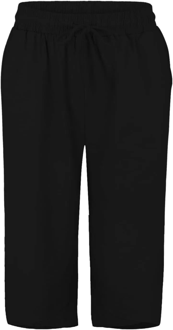 Womens Capris for Summer Pants Ladies Loose Drawstring Casual Solid Color Shorts High Waisted Drawstring Lounge Pants