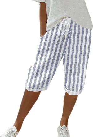Womens Capris for Summer Pants Ladies Loose Drawstring Casual Solid Color Shorts High Waisted Drawstring Lounge Pants