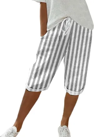 Womens Capris for Summer Pants Ladies Loose Drawstring Casual Solid Color Shorts High Waisted Drawstring Lounge Pants