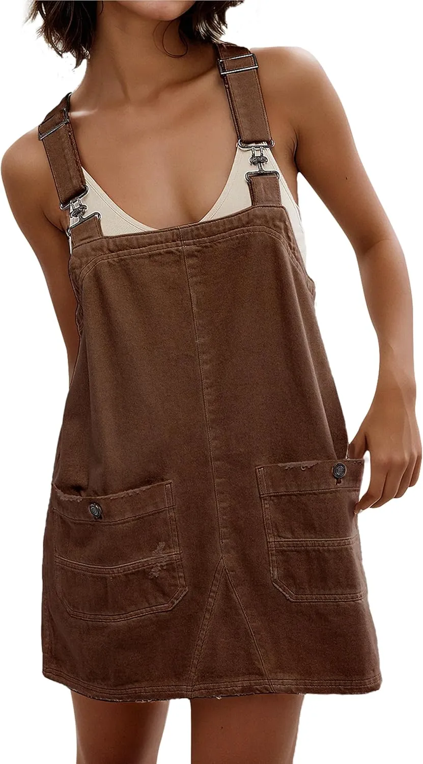 Womens Denim Overalls Dress Casual Summer Jeans Adjustable Strap Short Rompers with Pockets