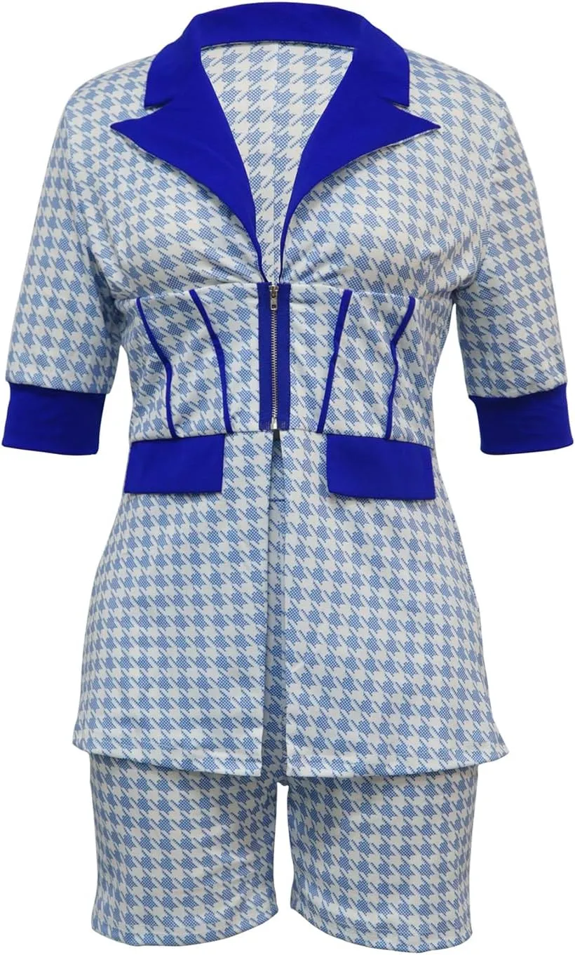 Womens Fashion 2 Piece Outfits Summer Business Casual Short Sleeve Blazer and Shorts Set