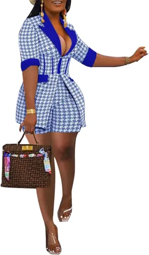 Womens Fashion 2 Piece Outfits Summer Business Casual Short Sleeve Blazer and Shorts Set