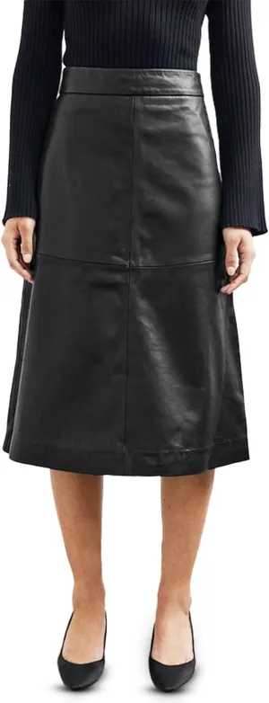 Womens Faux Leather Midi Skirt  High Waisted Stretch PU  A-Line or Pencil  Office & Casual  S to XL