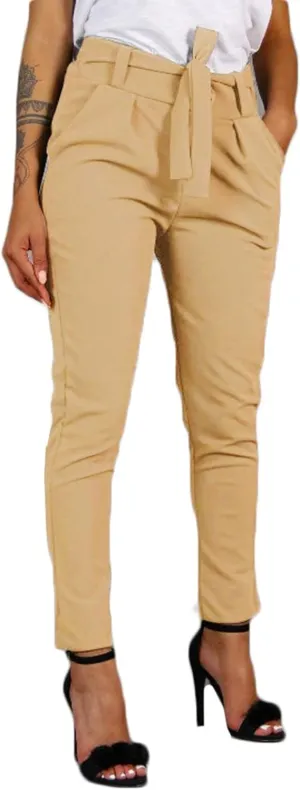 Womens High Waist Pencil Pants Slim Fit Bow-Knot Elastic Waist Pants Casual Office Paper Bag Trousers with Pockets