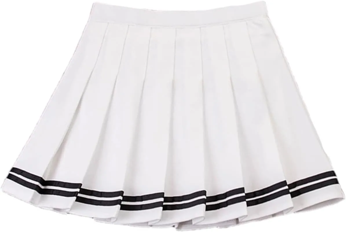 Women's High Waist Pleated Skirts Striped Elastic Waist Female Mini Dance Tennis Skirt