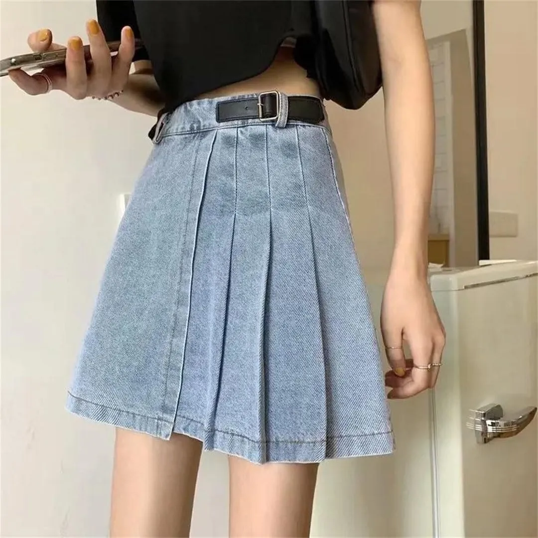 Women's High-Waisted Denim Mini Dress Style A- Line Slimming Casual Skirt