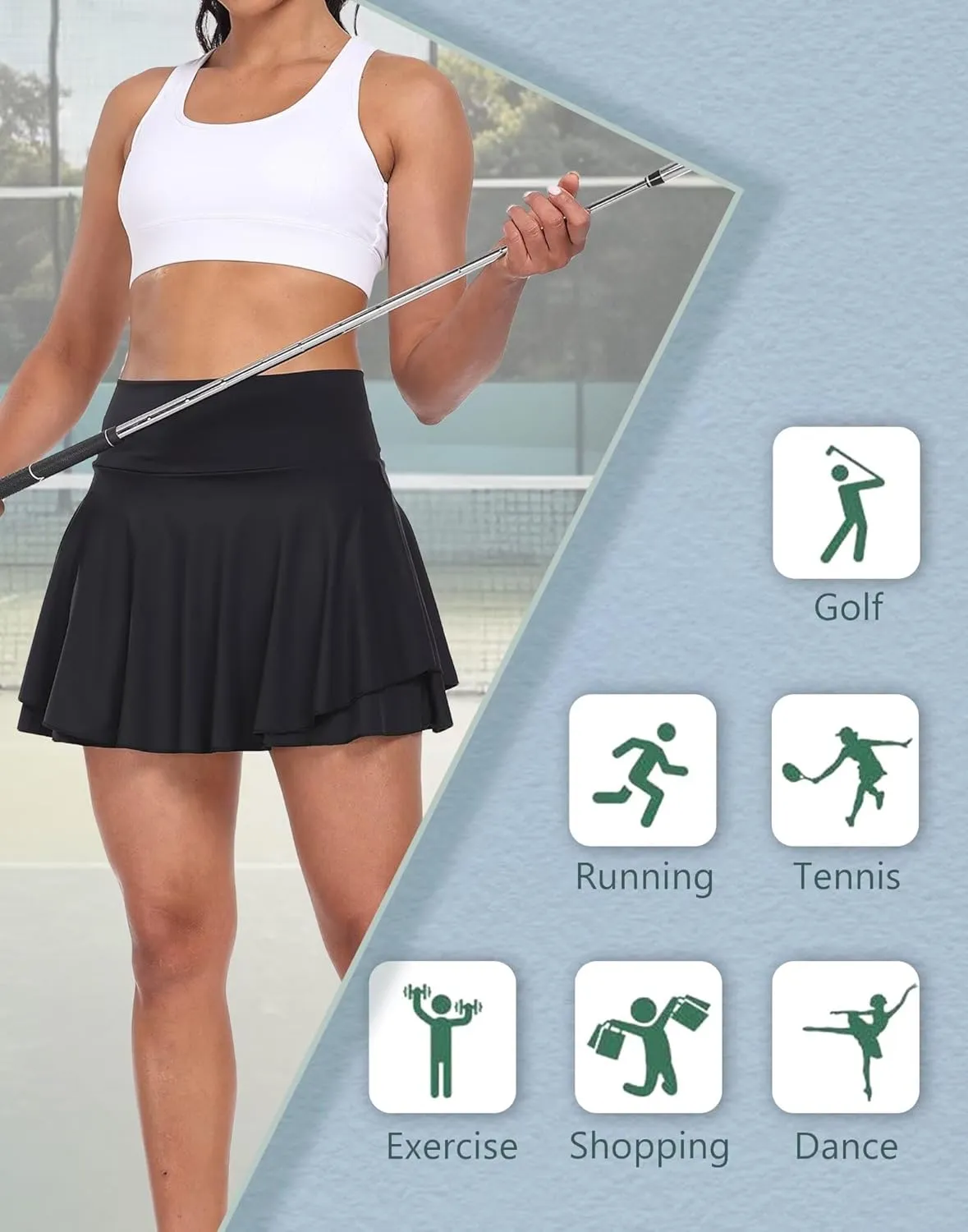 Womens High Waisted Pleated Skirt Ruffled Tennis Skirts Pickleball Golf Skater Cheer Skorts with Shorts Pockets