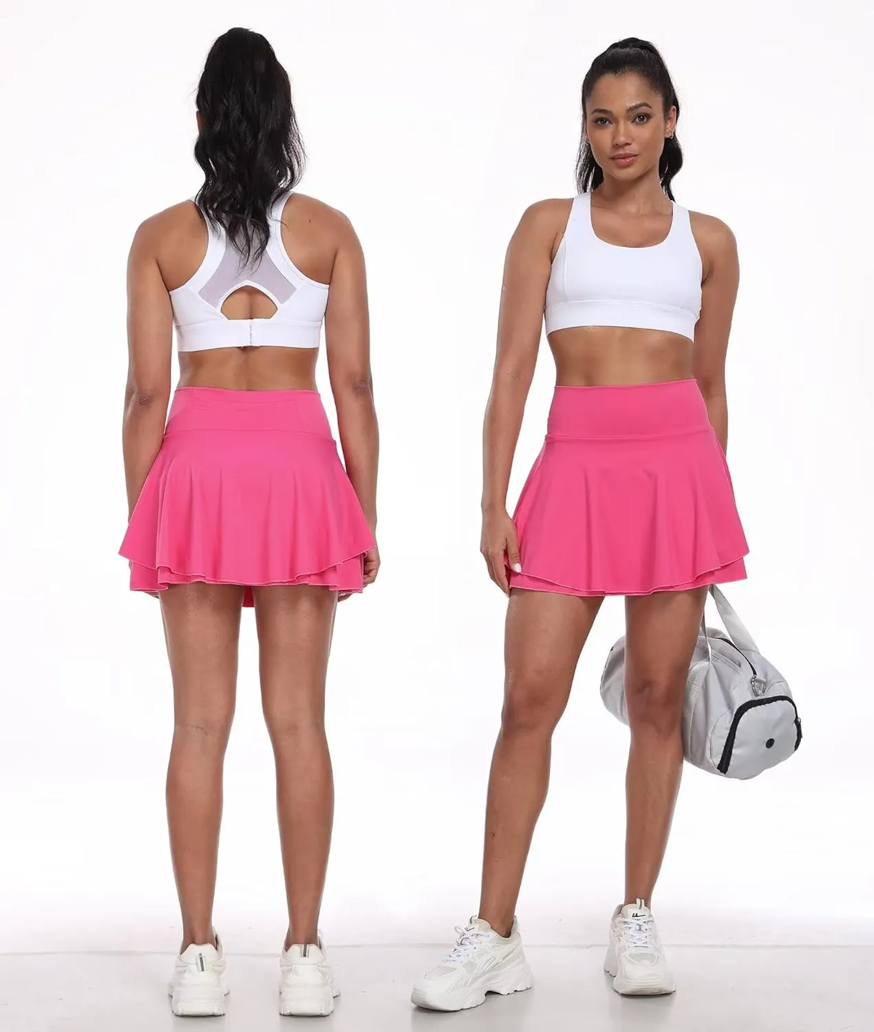 Womens High Waisted Pleated Skirt Ruffled Tennis Skirts Pickleball Golf Skater Cheer Skorts with Shorts Pockets