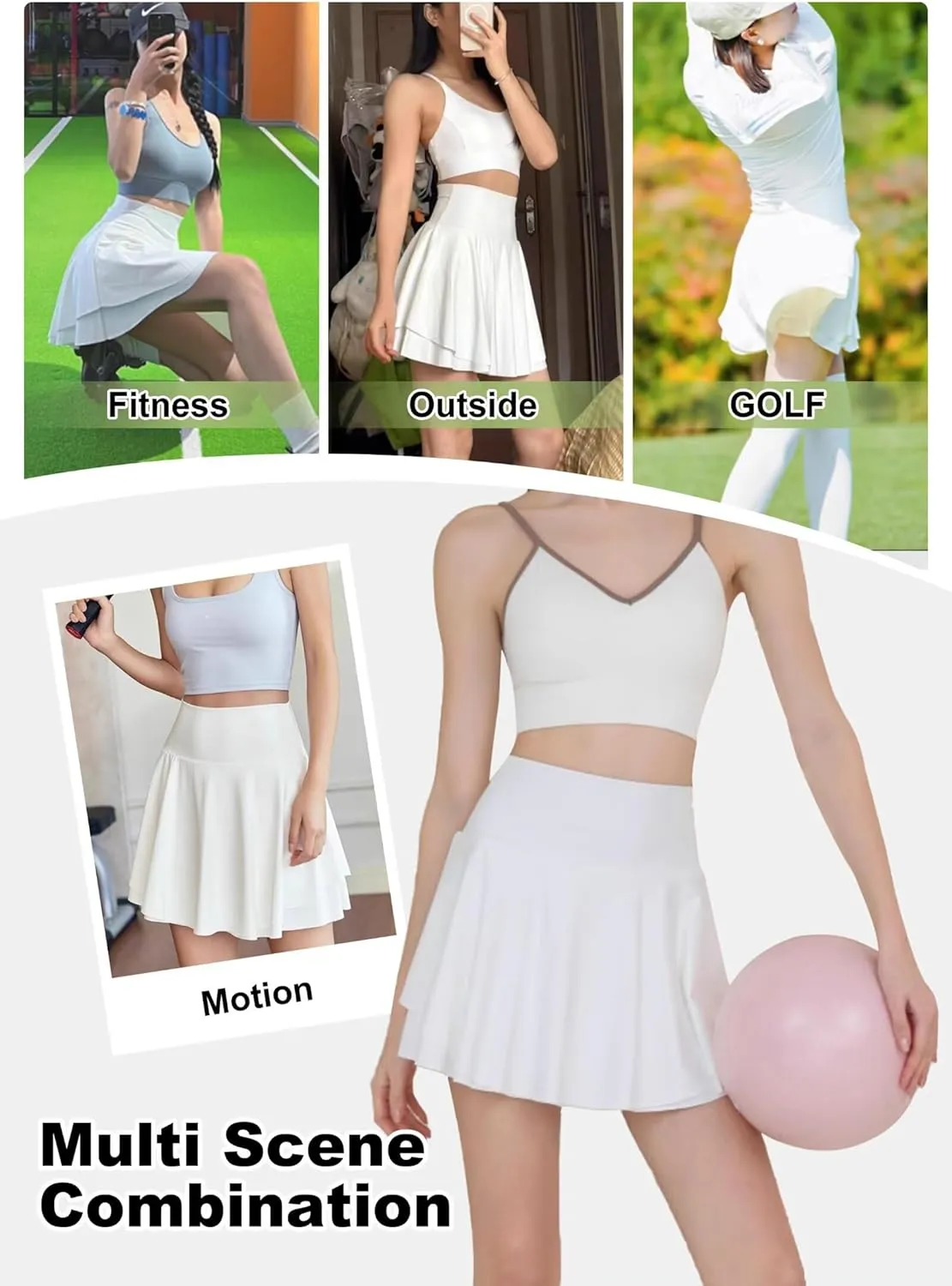 Womens High Waisted Pleated Skirt Ruffled Tennis Skirts Pickleball Golf Skater Cheer Skorts with Shorts Pockets