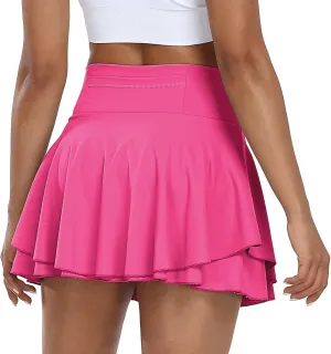 Womens High Waisted Pleated Skirt Ruffled Tennis Skirts Pickleball Golf Skater Cheer Skorts with Shorts Pockets