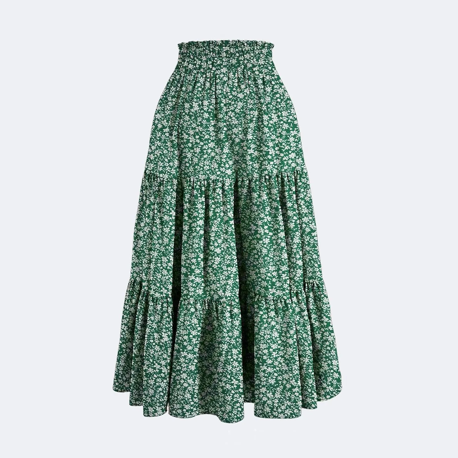 Women's High Waisted Skirt 2025 Solid Floral Print A-Line Skirt with Elastic Tie Waist Flowy Casual Beach Midi Skirt