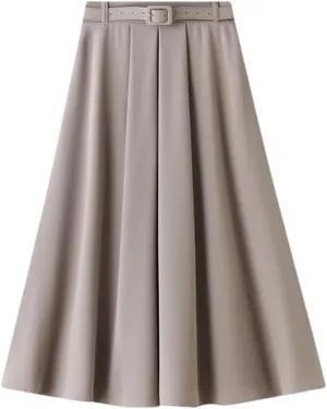 Women's Korean Style Spring High Waist A - Line Midi Skirt with Belt Elegant Long Skirt for Women