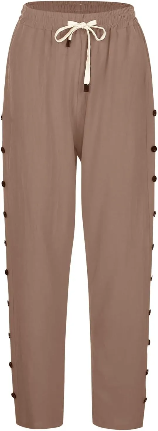 Womens Leggings Solid Color Cotton Linen Elastic Seven Pants Casual Pants Linen Beach Clothes Beach Vacation