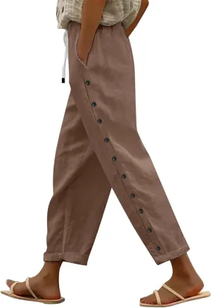 Womens Leggings Solid Color Cotton Linen Elastic Seven Pants Casual Pants Linen Beach Clothes Beach Vacation
