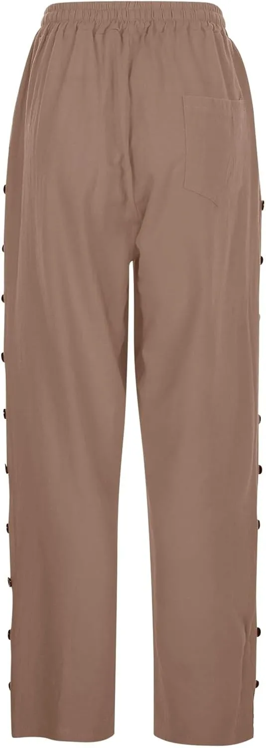 Womens Leggings Solid Color Cotton Linen Elastic Seven Pants Casual Pants Linen Beach Clothes Beach Vacation