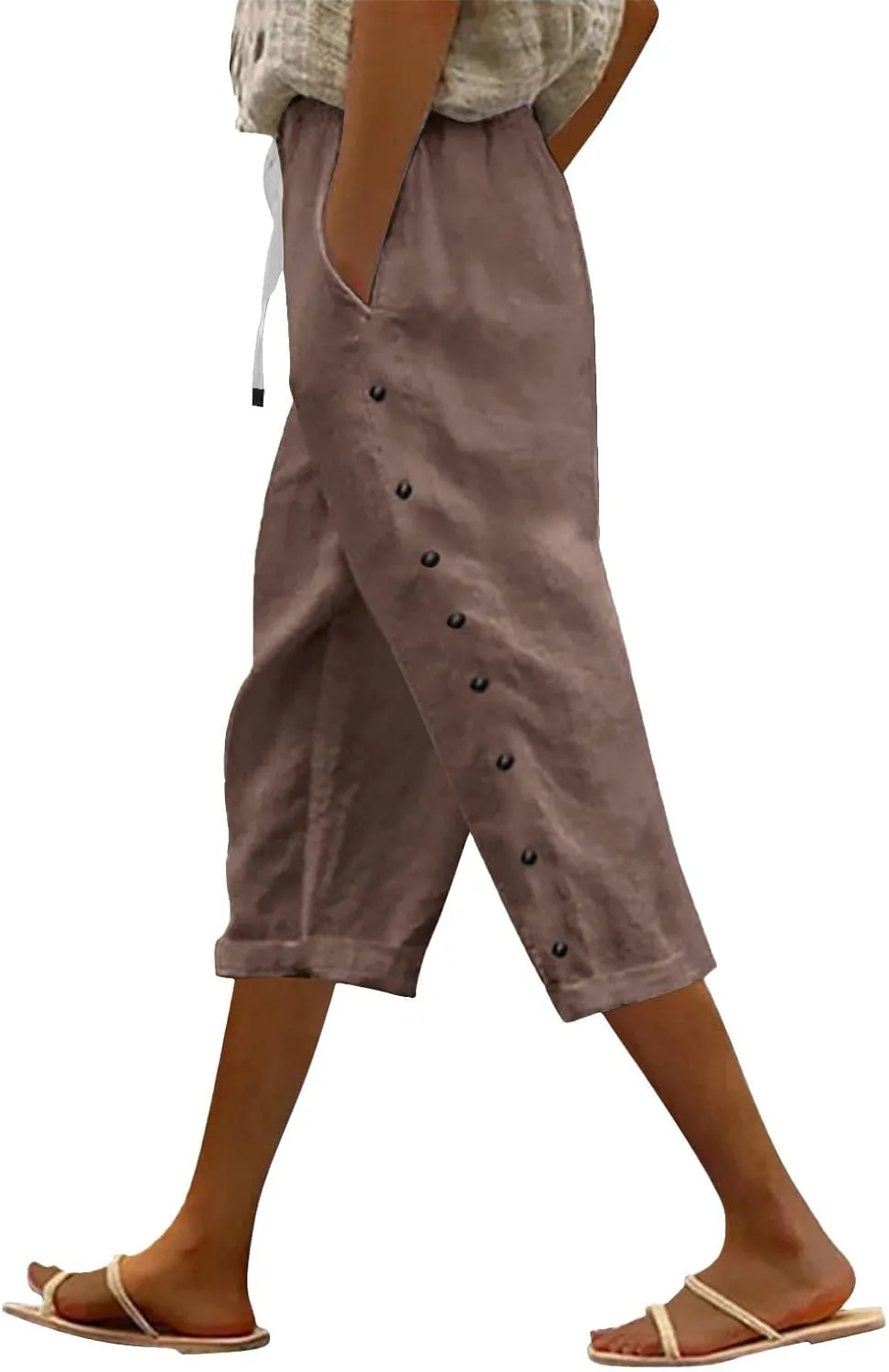 Women's Linen Pants Wide Leg Work Dress Pants Beach Casual Pants Linen Petite Summer Beachwear