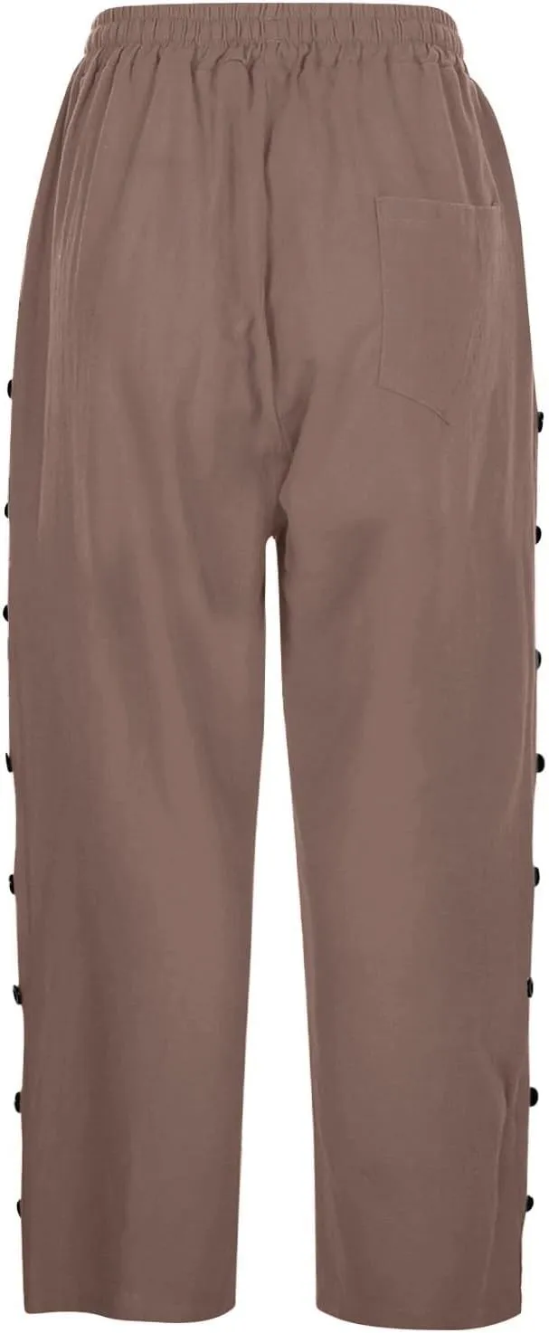 Women's Linen Pants Wide Leg Work Dress Pants Beach Casual Pants Linen Petite Summer Beachwear