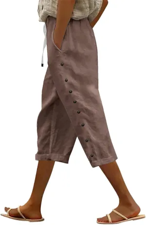 Women's Linen Pants Wide Leg Work Dress Pants Beach Casual Pants Linen Petite Summer Beachwear