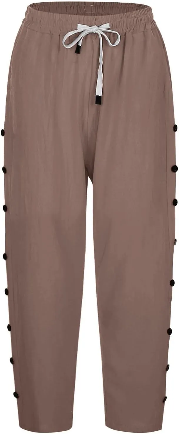 Women's Linen Pants Wide Leg Work Dress Pants Beach Casual Pants Linen Petite Summer Beachwear
