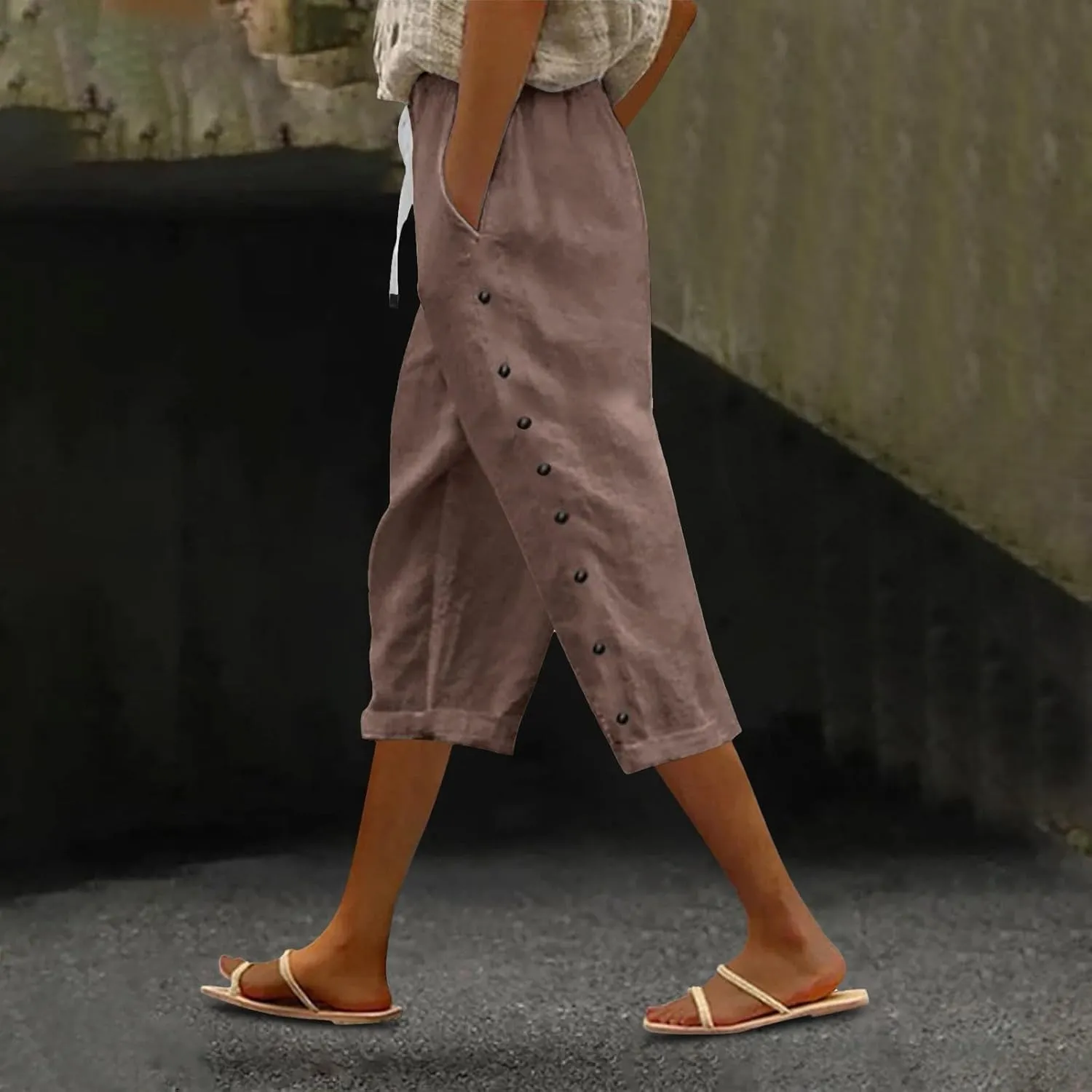 Women's Linen Pants Wide Leg Work Dress Pants Beach Casual Pants Linen Petite Summer Beachwear