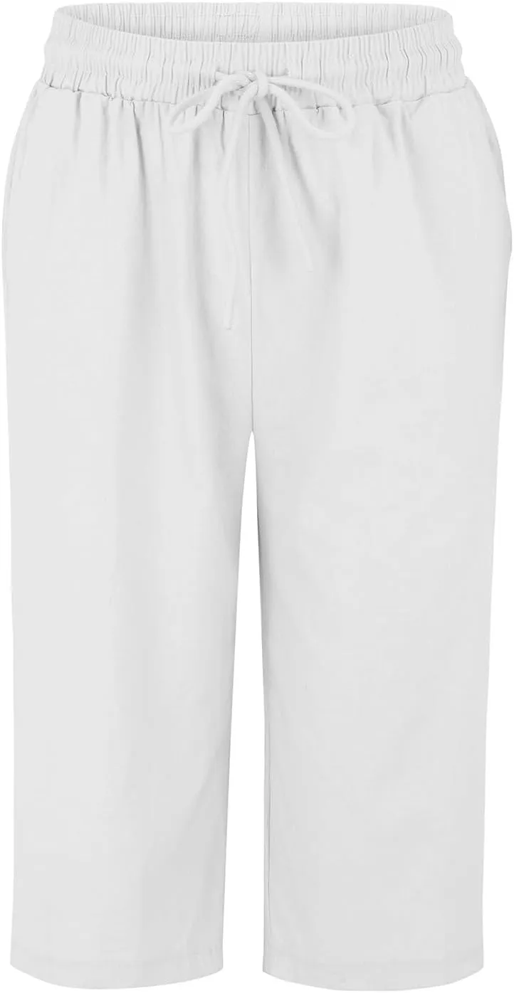 Women's Linen Pants Wide Leg Work Dress Pants Drawstring Casual Solid Color Shorts Cotton Linen Pants Casual 2025