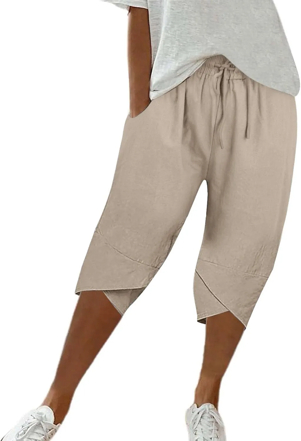 Women's Linen Pants Wide Leg Work Dress Pants Drawstring Casual Solid Color Shorts Cotton Linen Pants Casual 2025