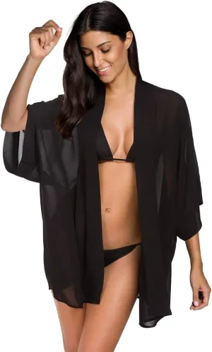 Women's Loose Print Sheer Chiffon Kimono Beach Swim Cover up Cardigan Capes Blouse Tops