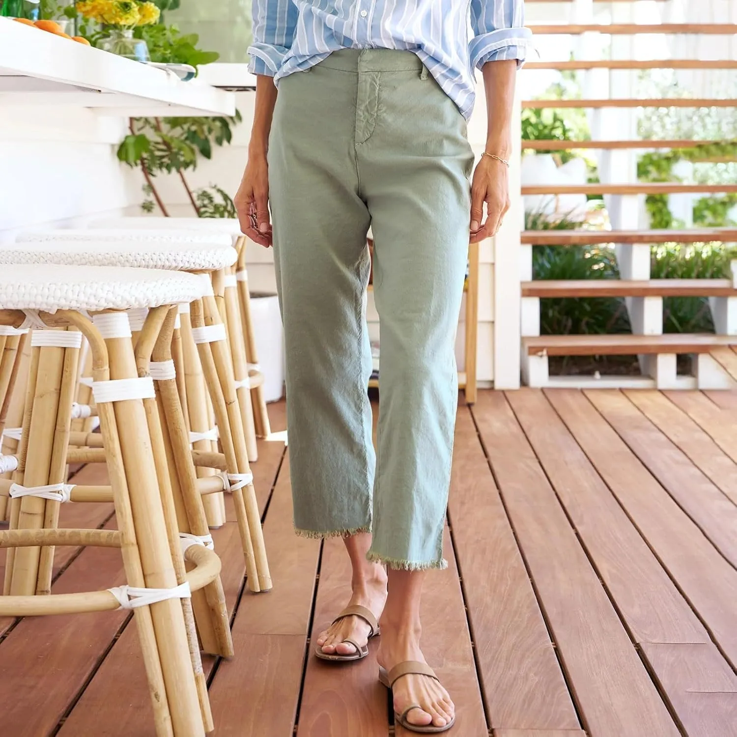 Women's Pants Suit Button Loose Cargo Womens Capris Summer Petite Short Capri Pants for Women Stretch Linen Cotton