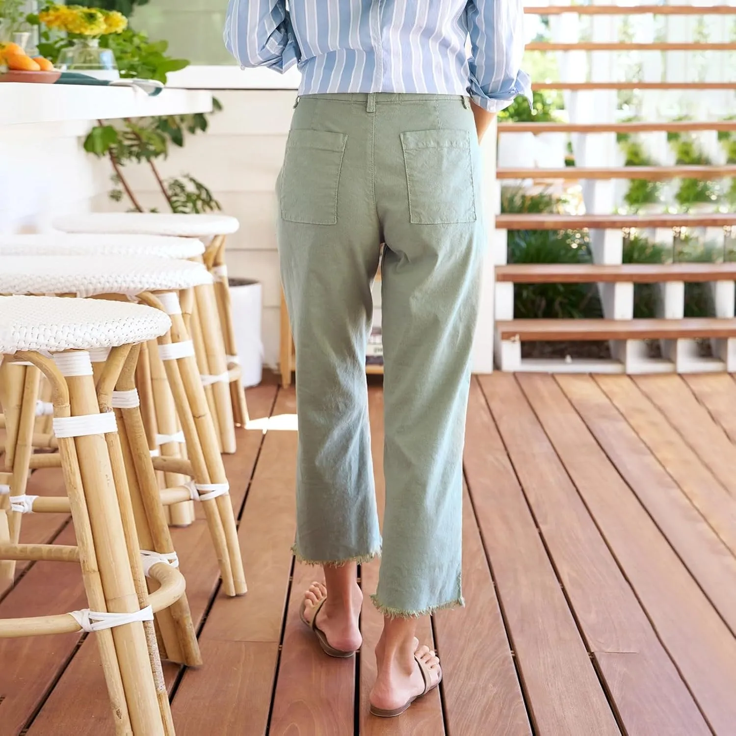 Women's Pants Suit Button Loose Cargo Womens Capris Summer Petite Short Capri Pants for Women Stretch Linen Cotton