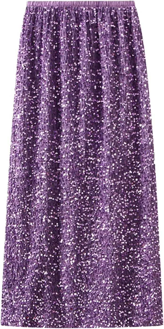 Women's Sequin Skirt, Sequined Hip-Hugging Skirt, Sparkle Party, Elastic Waist, Night Out Party Bodycon Midi Skirt