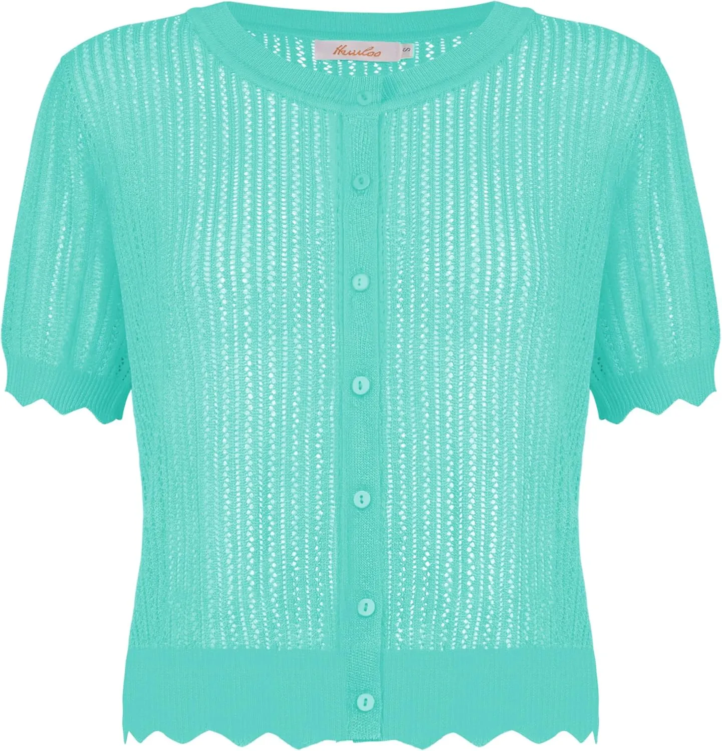 Women's Short Sleeve Summer Hollow Out Crew Neck Button Down Cardigan Sweater