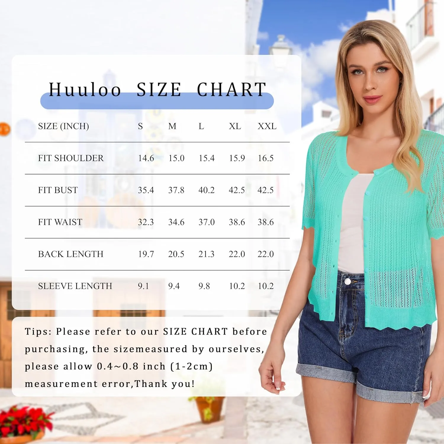 Women's Short Sleeve Summer Hollow Out Crew Neck Button Down Cardigan Sweater
