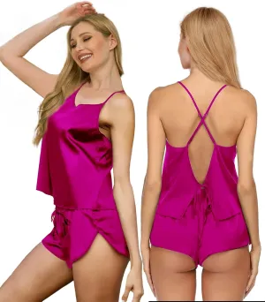 Womens Silk Pajamas Sets S-XXL 2Pcs Sexy Satin Pjs Lingerie Cami Shorts Set Camisole Sleepwear Nightwear