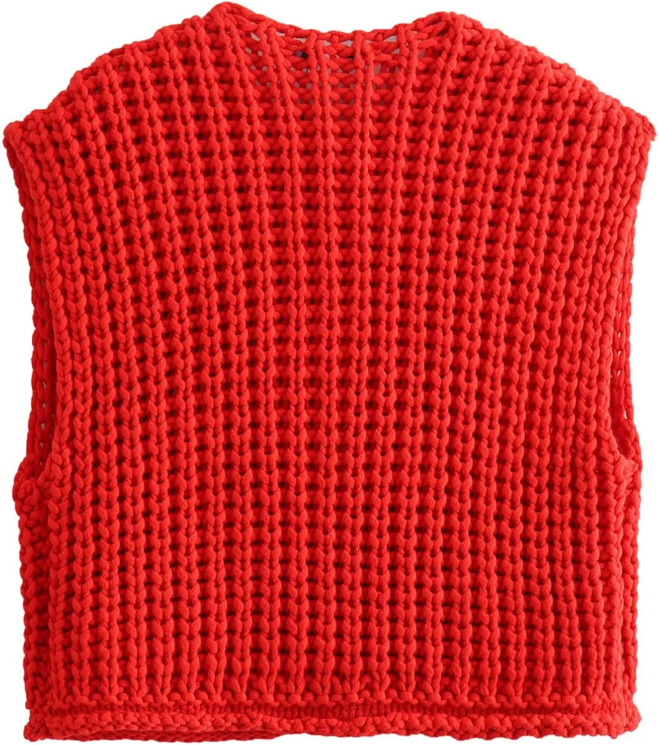 Women's Sleeveless Knit Cardigan Casual Button Down Cropped Knitted Sweater Vest with Pockets
